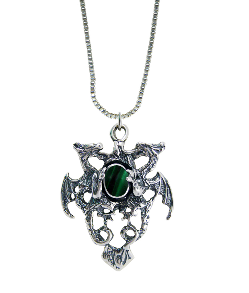 Sterling Silver Dragon Crest Pendant With Malachite